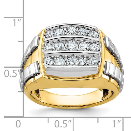 IBGoodman 14k Two-tone Men's Polished and Grooved 3-Row Cluster Ring Mounting