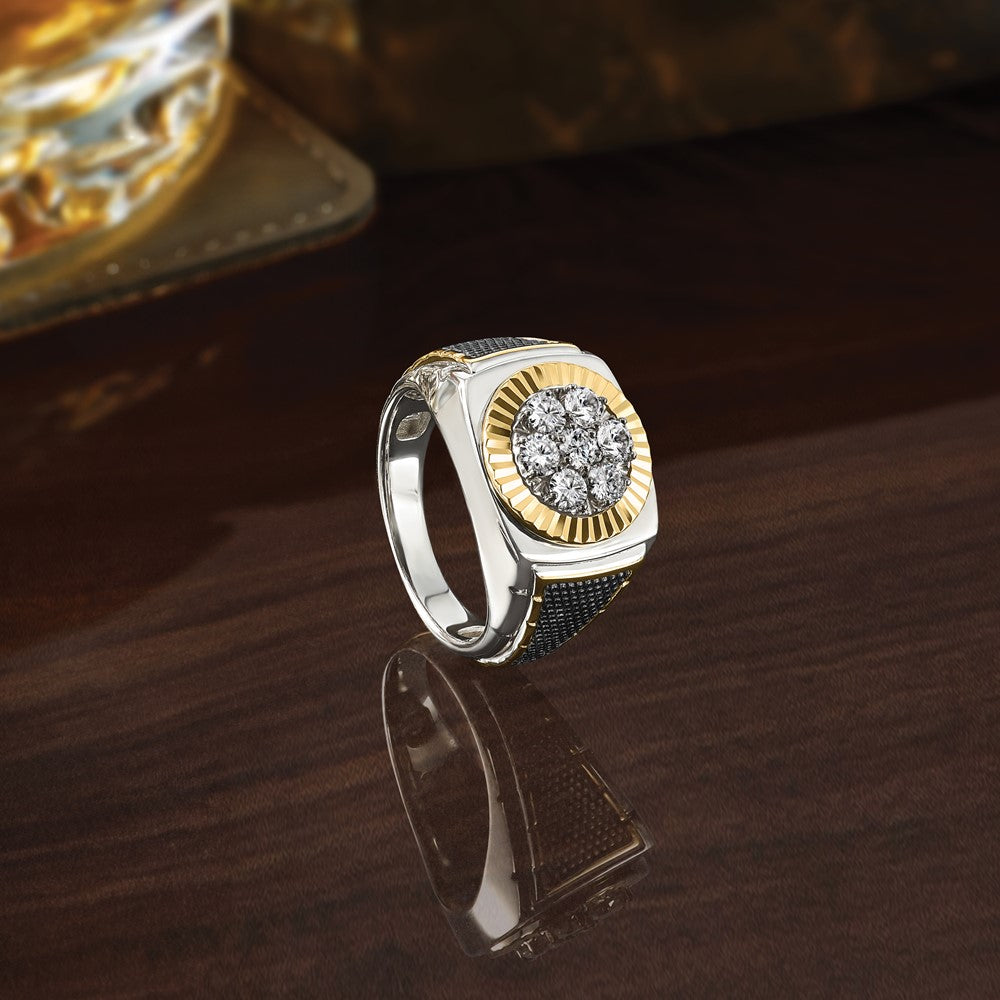 IBGoodman 10k Two-tone Men's Polished Textured and Diamond-cut Round Cluster Ring Mounting