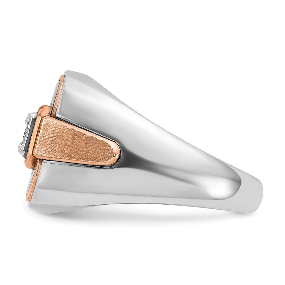 14k White and Rose Gold with Black Rhodium Men's Polished and Satin 1/3 Carat AA Quality Diamond Ring