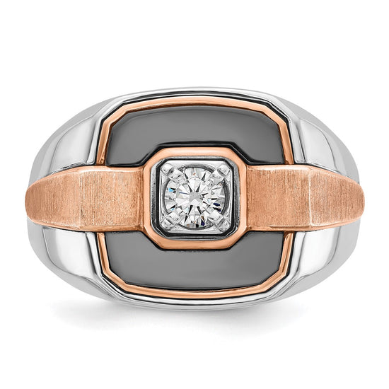 14k White and Rose Gold with Black Rhodium Men's Polished and Satin 1/3 Carat AA Quality Diamond Ring