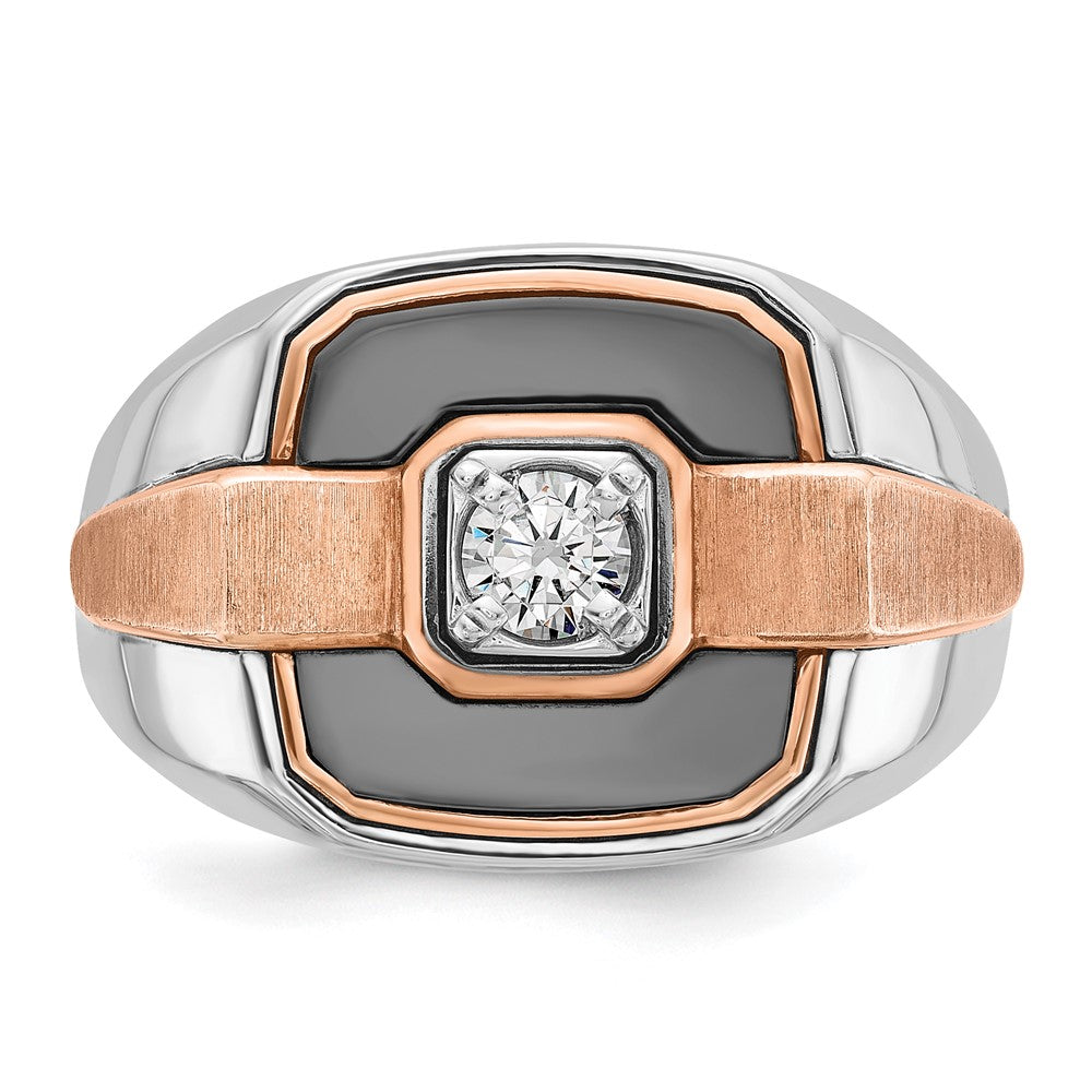 14k White and Rose Gold with Black Rhodium Men's Polished and Satin 1/3 Carat AA Quality Diamond Ring