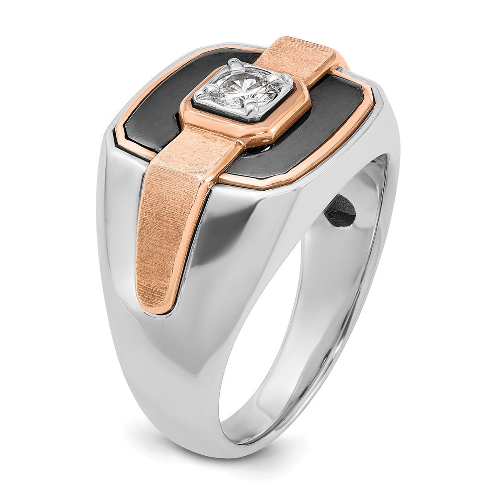 14k White and Rose Gold with Black Rhodium Men's Polished and Satin 1/3 Carat AA Quality Diamond Ring