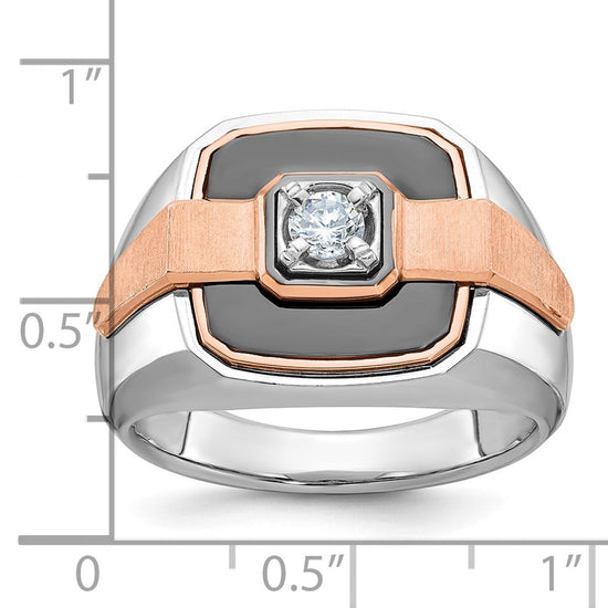 14k White and Rose Gold with Black Rhodium Men's Polished and Satin 1/3 Carat AA Quality Diamond Ring
