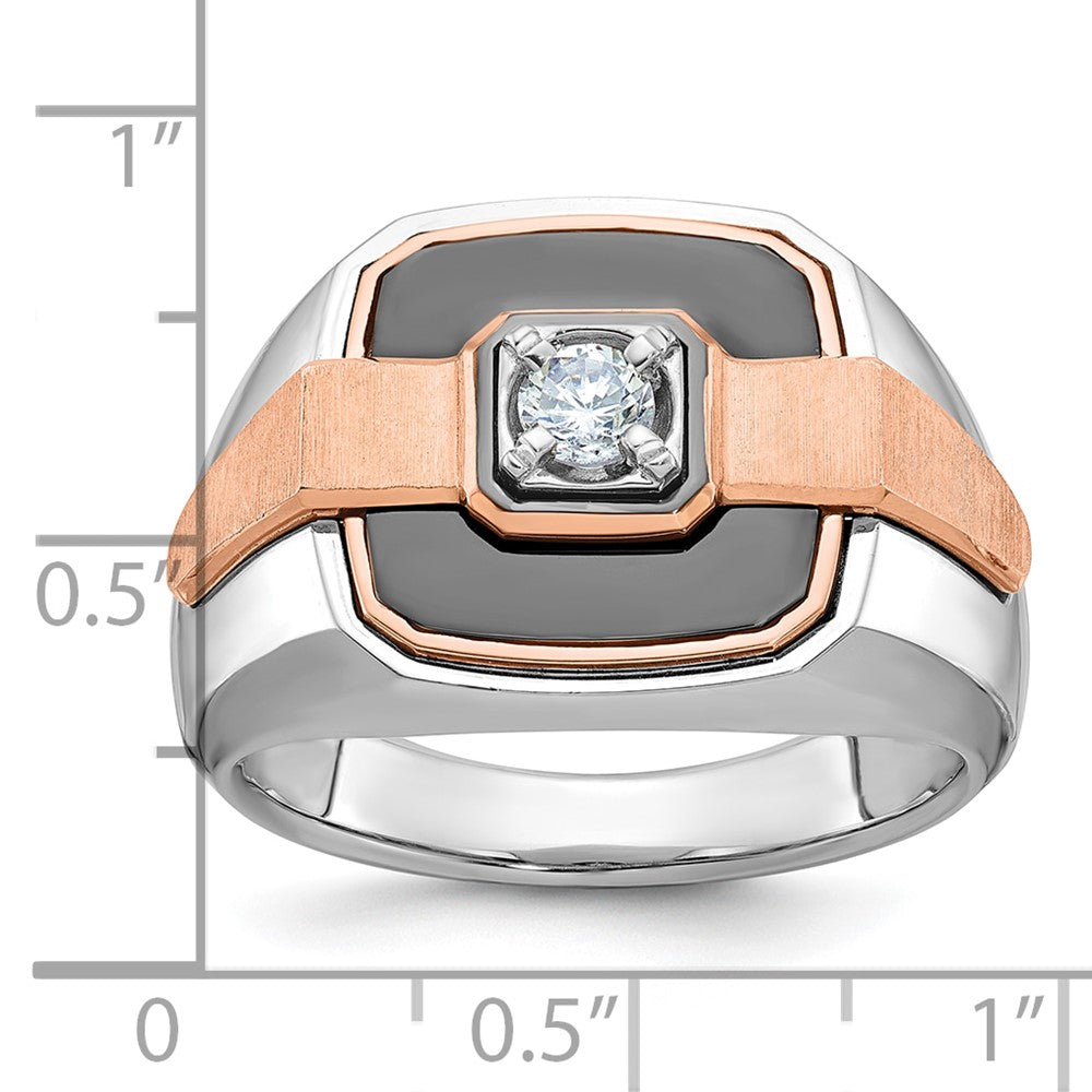 14k White and Rose Gold with Black Rhodium Men's Polished and Satin 1/3 Carat AA Quality Diamond Ring