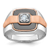 14k White and Rose Gold with Black Rhodium Men's Polished and Satin 1/3 Carat AA Quality Diamond Ring