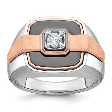 14k White and Rose Gold with Black Rhodium Men's Polished and Satin 1/3 Carat AA Quality Diamond Ring