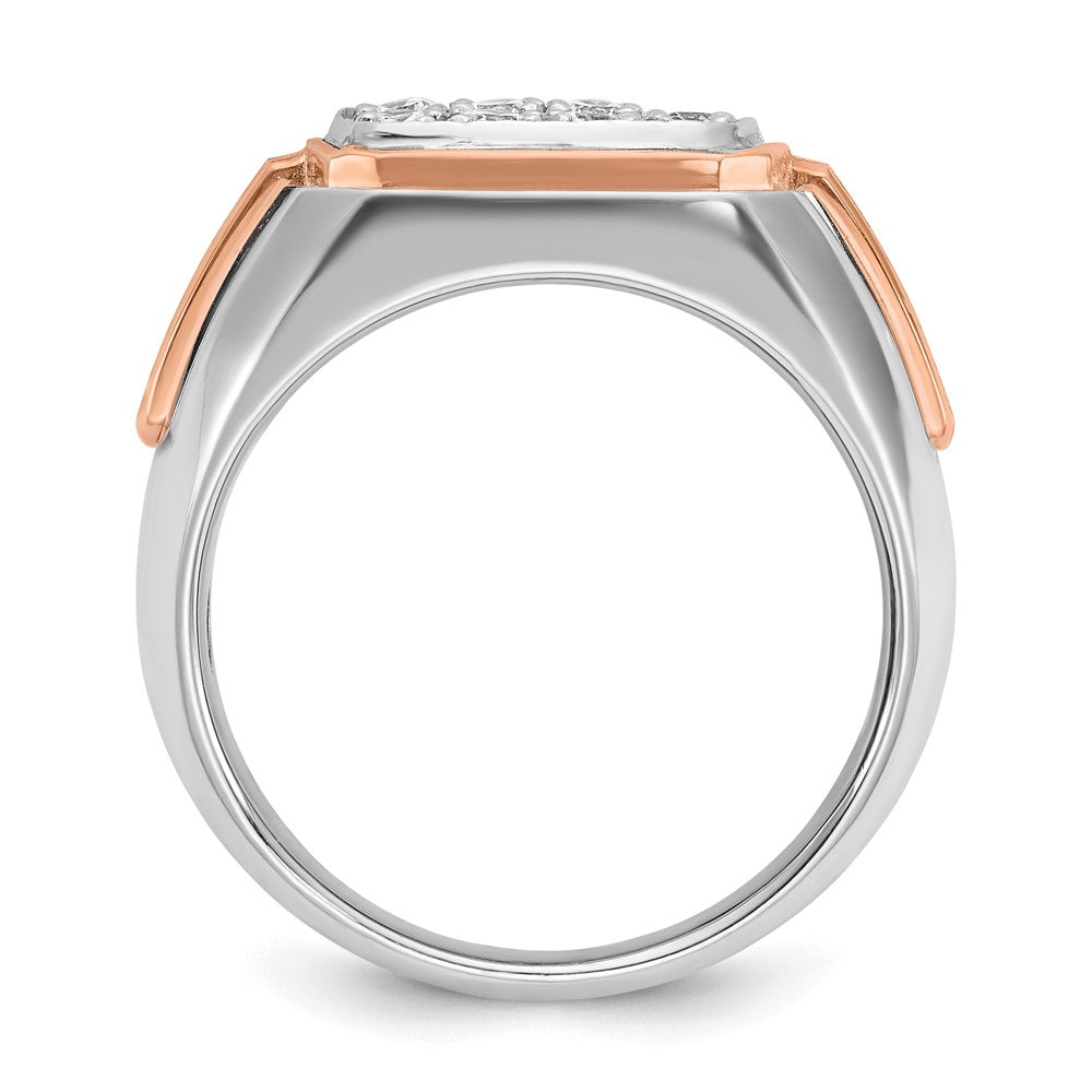 14k White and Rose Gold Men's Polished and Satin 1 Carat AA Quality Diamond Cluster Ring
