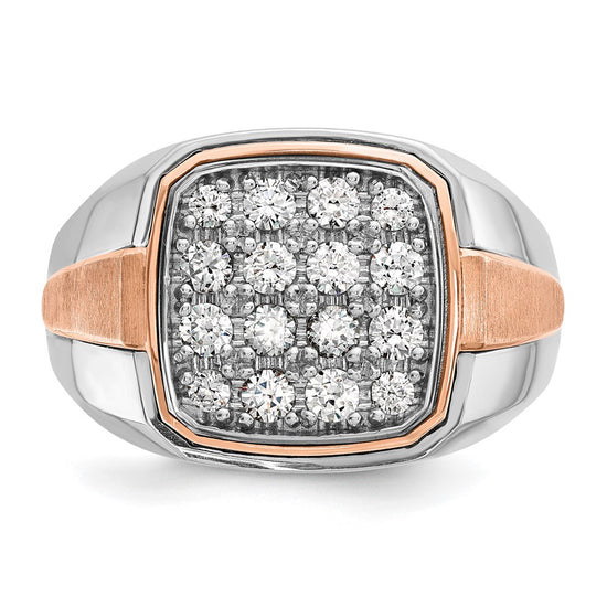 14k White and Rose Gold Men's Polished and Satin 1 Carat AA Quality Diamond Cluster Ring