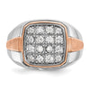 14k White and Rose Gold Men's Polished and Satin 1 Carat AA Quality Diamond Cluster Ring