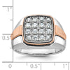 14k White and Rose Gold Men's Polished and Satin 1 Carat AA Quality Diamond Cluster Ring