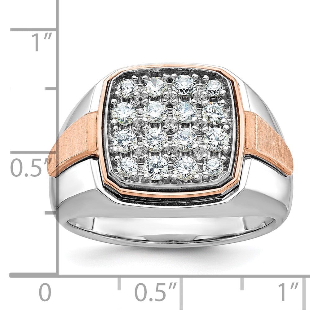 14k White and Rose Gold Men's Polished and Satin 1 Carat AA Quality Diamond Cluster Ring