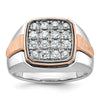 14k White and Rose Gold Men's Polished and Satin 1 Carat AA Quality Diamond Cluster Ring