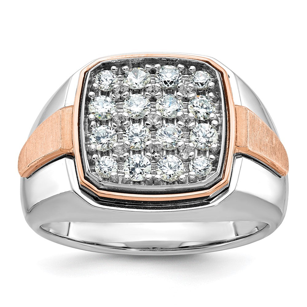 14k White and Rose Gold Men's Polished and Satin 1 Carat AA Quality Diamond Cluster Ring