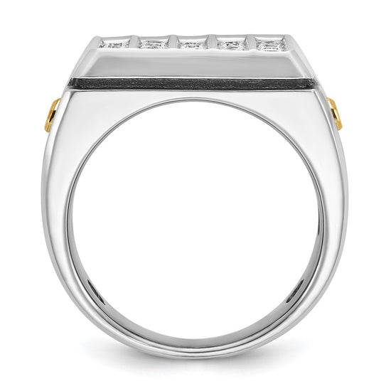 14k Two-tone with Black Rhodium Men's Polished and Grooved 5-Row 1 3/4 Carat AA Quality Diamond Cluster Ring