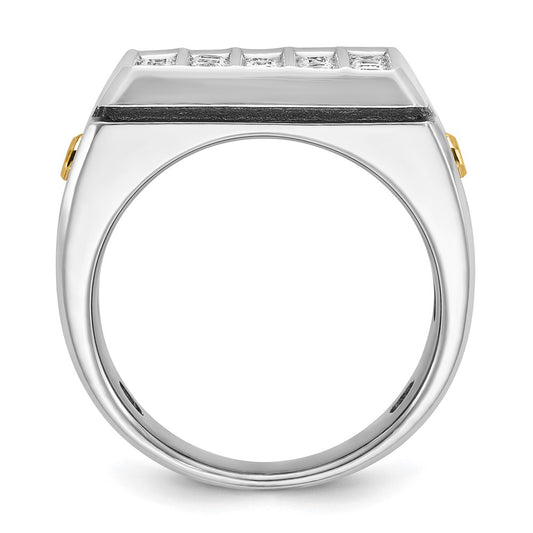 14k Two-tone with Black Rhodium Men's Polished and Grooved 5-Row 1 3/4 Carat AA Quality Diamond Cluster Ring
