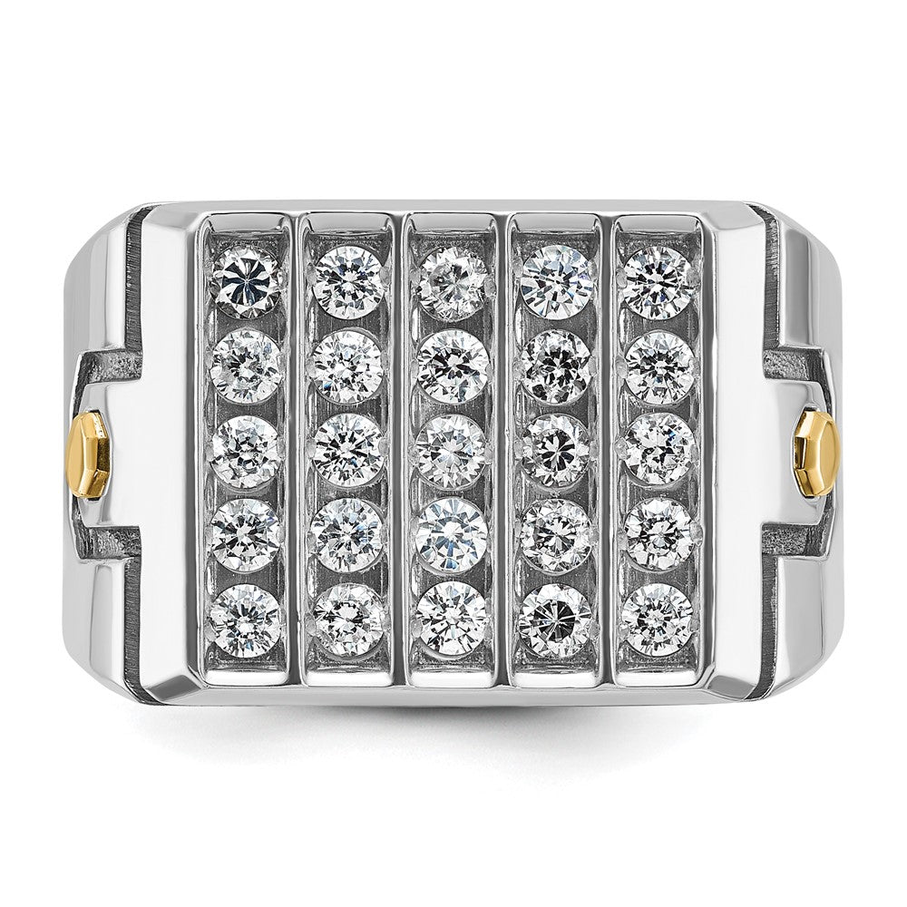 14k Two-tone with Black Rhodium Men's Polished and Grooved 5-Row 1 3/4 Carat AA Quality Diamond Cluster Ring