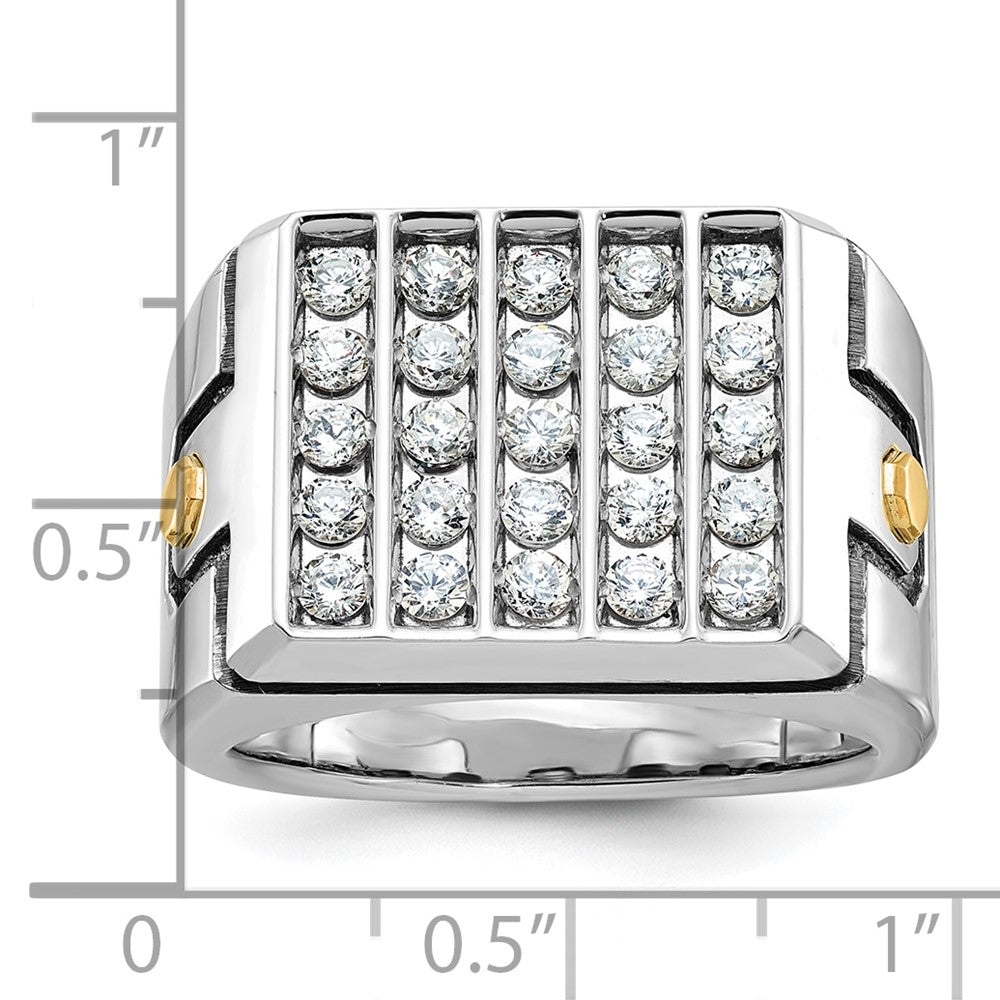 14k Two-tone with Black Rhodium Men's Polished and Grooved 5-Row 1 3/4 Carat AA Quality Diamond Cluster Ring