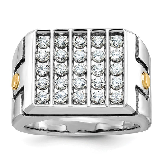 14k Two-tone with Black Rhodium Men's Polished and Grooved 5-Row 1 3/4 Carat AA Quality Diamond Cluster Ring