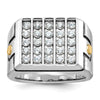 14k Two-tone with Black Rhodium Men's Polished and Grooved 5-Row 1 3/4 Carat AA Quality Diamond Cluster Ring