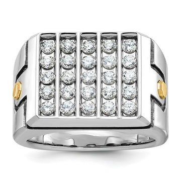 14k Two-tone with Black Rhodium Men's Polished and Grooved 5-Row 1 3/4 Carat AA Quality Diamond Cluster Ring