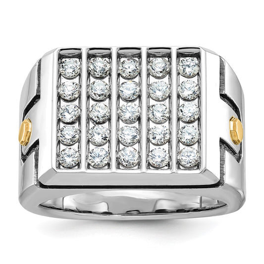 14k Two-tone with Black Rhodium Men's Polished and Grooved 5-Row 1 3/4 Carat AA Quality Diamond Cluster Ring