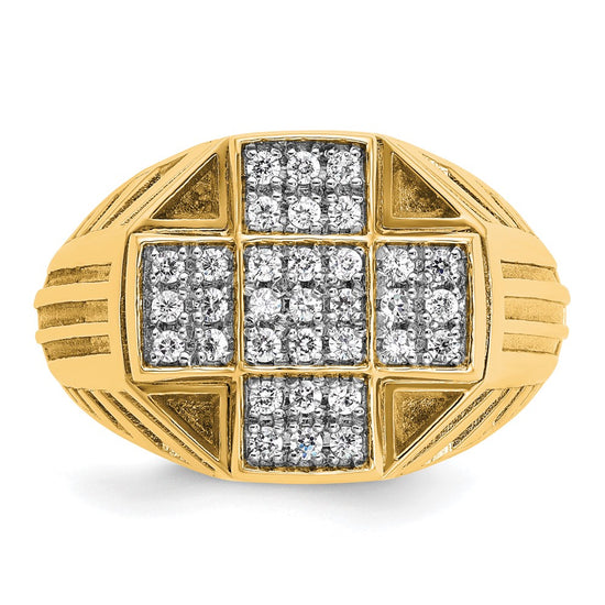 10k Men's Polished Textured and Grooved 1/2 Carat A Quality Diamond Cross Cluster Ring
