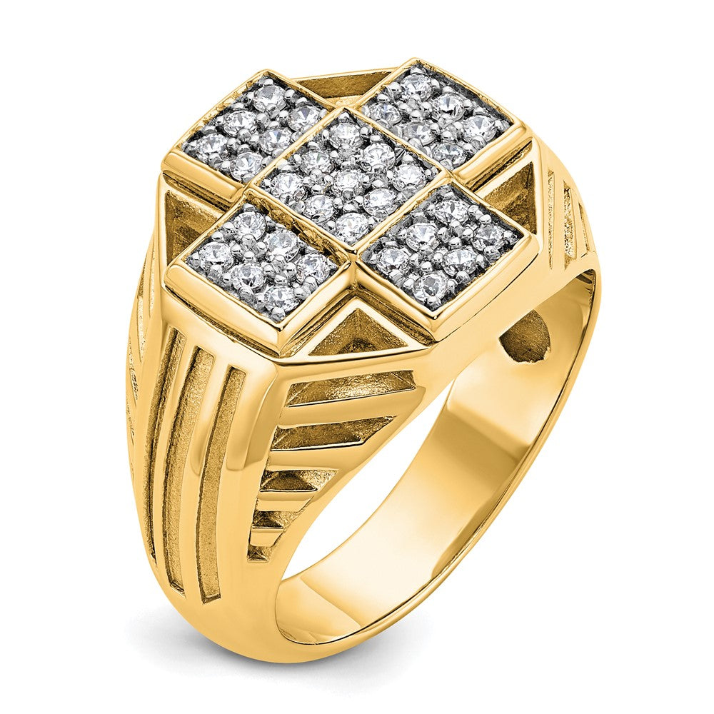 10k Men's Polished Textured and Grooved 1/2 Carat A Quality Diamond Cross Cluster Ring
