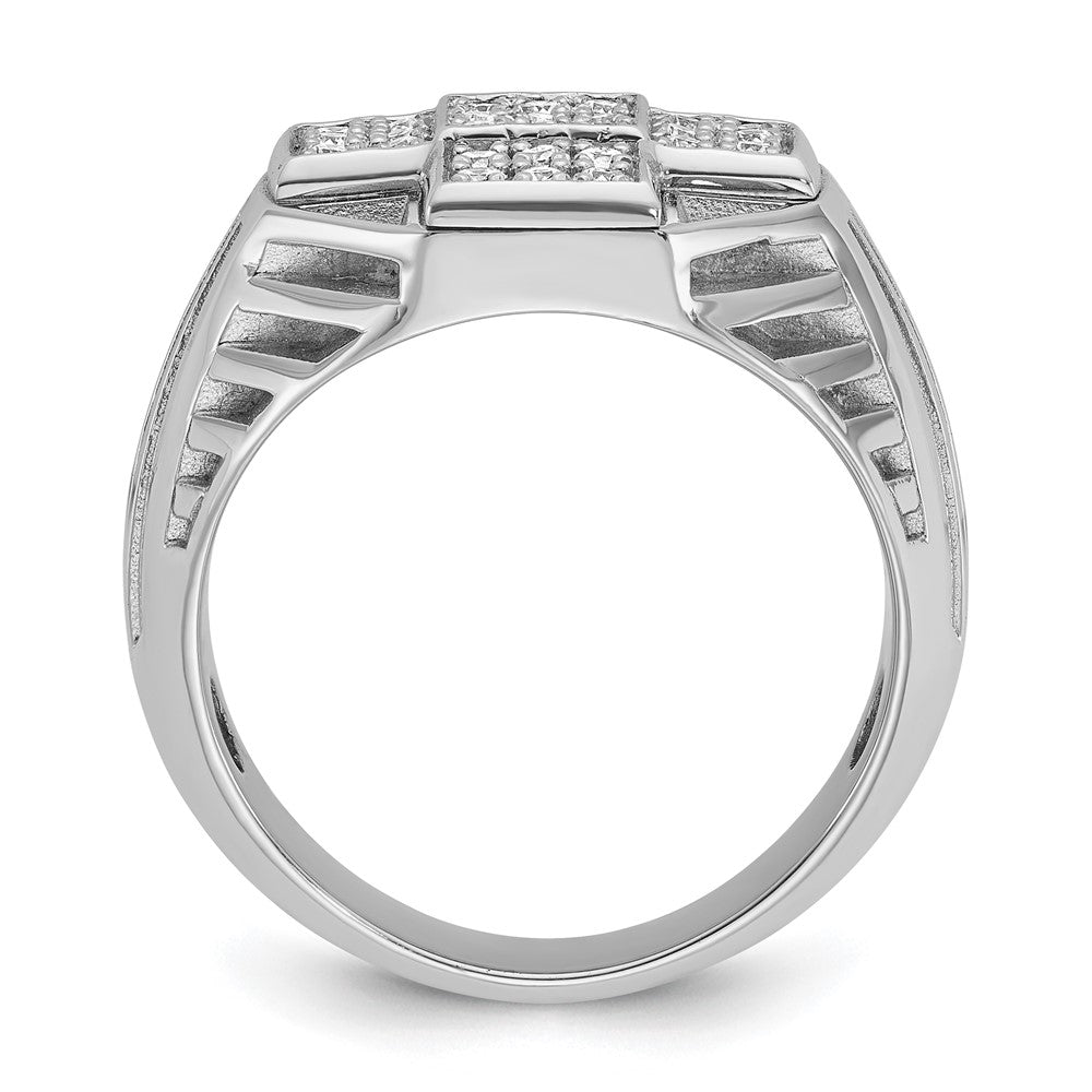 14k White Gold Men's Polished Textured and Grooved 1/2 Carat AA Quality Diamond Cross Cluster Ring