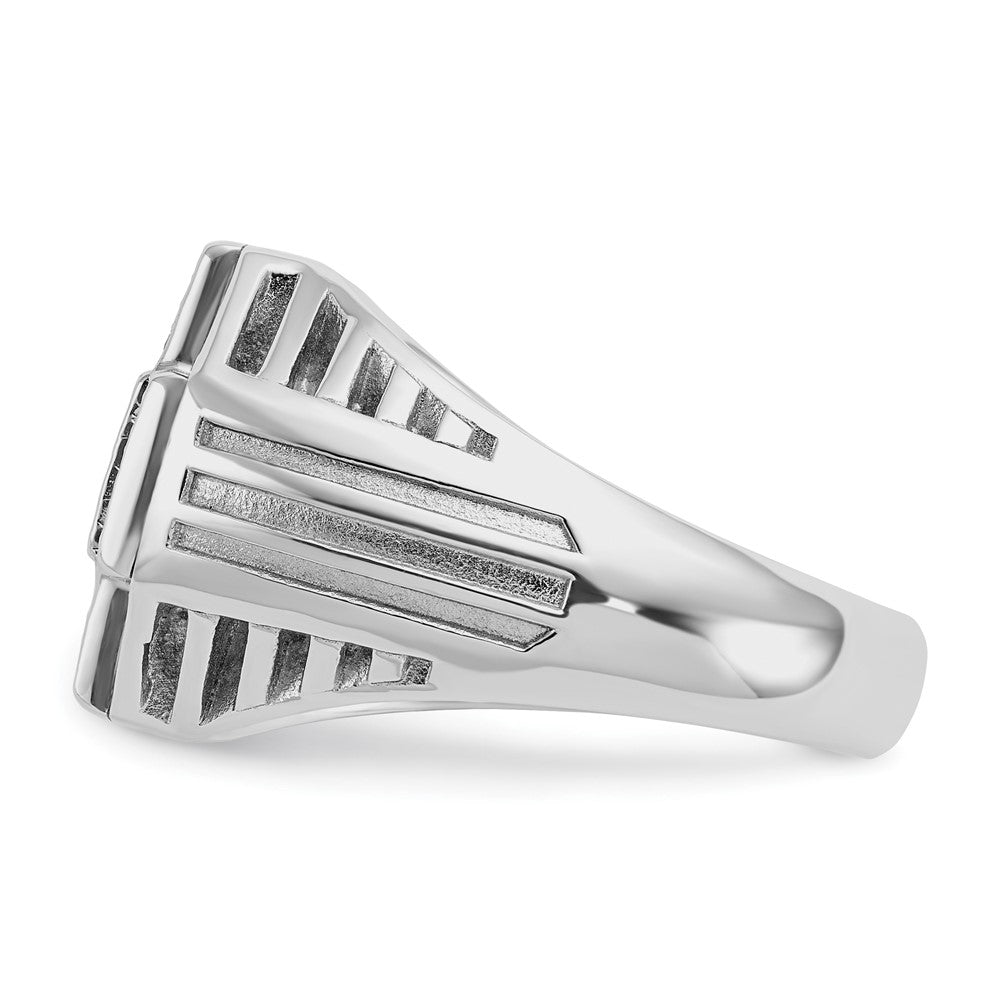 14k White Gold Men's Polished Textured and Grooved 1/2 Carat AA Quality Diamond Cross Cluster Ring
