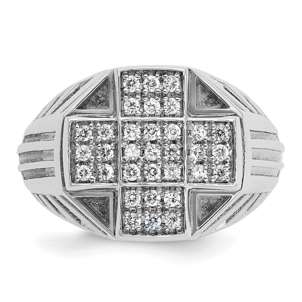 14k White Gold Men's Polished Textured and Grooved 1/2 Carat AA Quality Diamond Cross Cluster Ring