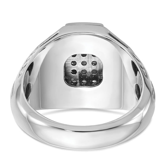 14k White Gold Men's Polished Textured and Grooved 1/2 Carat AA Quality Diamond Cross Cluster Ring