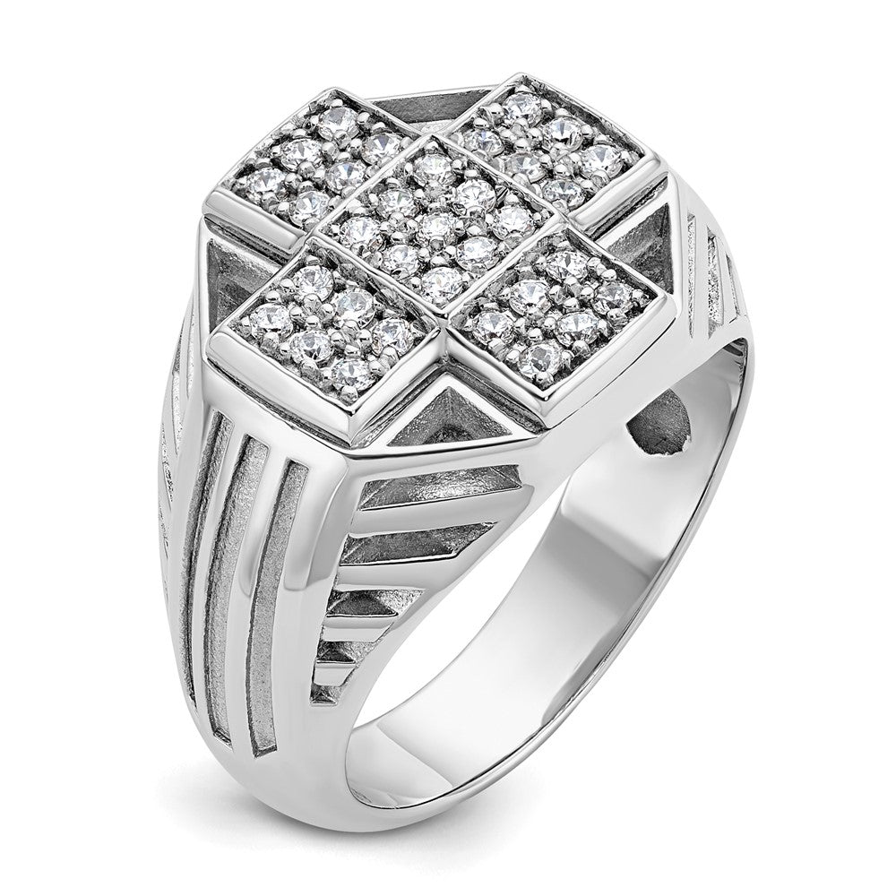 14k White Gold Men's Polished Textured and Grooved 1/2 Carat AA Quality Diamond Cross Cluster Ring