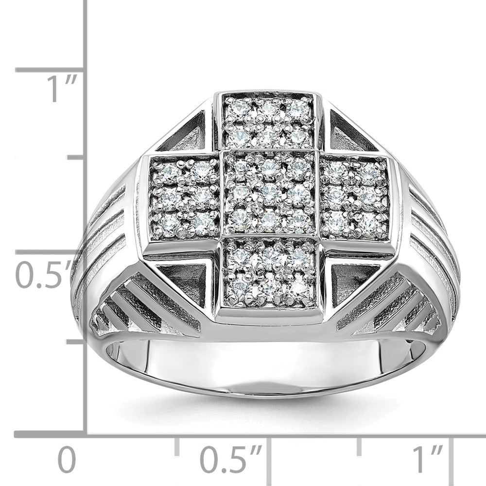 14k White Gold Men's Polished Textured and Grooved 1/2 Carat AA Quality Diamond Cross Cluster Ring