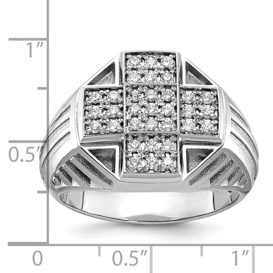 IBGoodman 14k White Gold Men's Polished Textured and Grooved Cross Cluster Ring Mounting