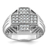 14k White Gold Men's Polished Textured and Grooved 1/2 Carat AA Quality Diamond Cross Cluster Ring