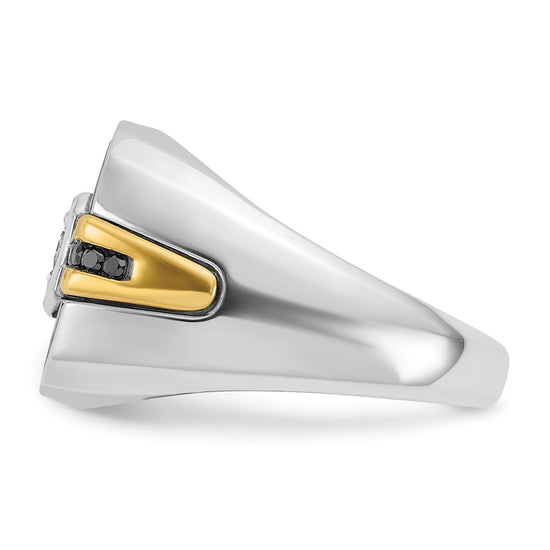 14k Two-tone with Black Rhodium Men's Polished and Satin Black and White 1/4 Carat AA Quality Diamond Ring