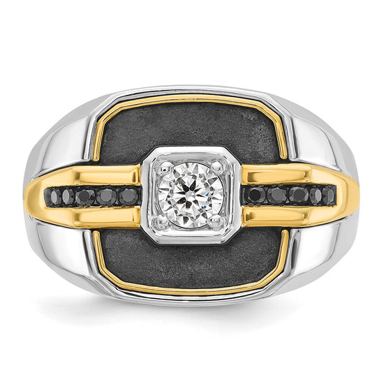 14k Two-tone with Black Rhodium Men's Polished and Satin Black and White 1/4 Carat AA Quality Diamond Ring