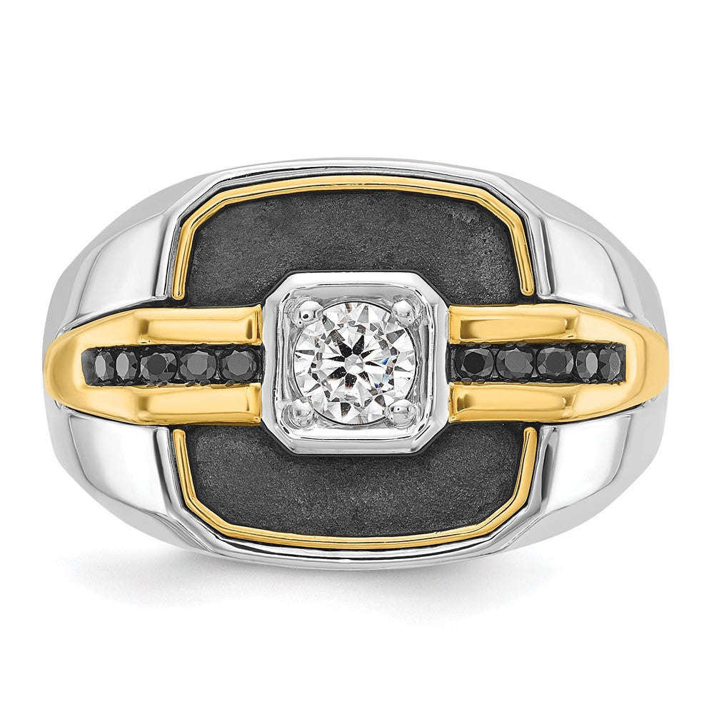 14k Two-tone with Black Rhodium Men's Polished and Satin Black and White 1/4 Carat AA Quality Diamond Ring