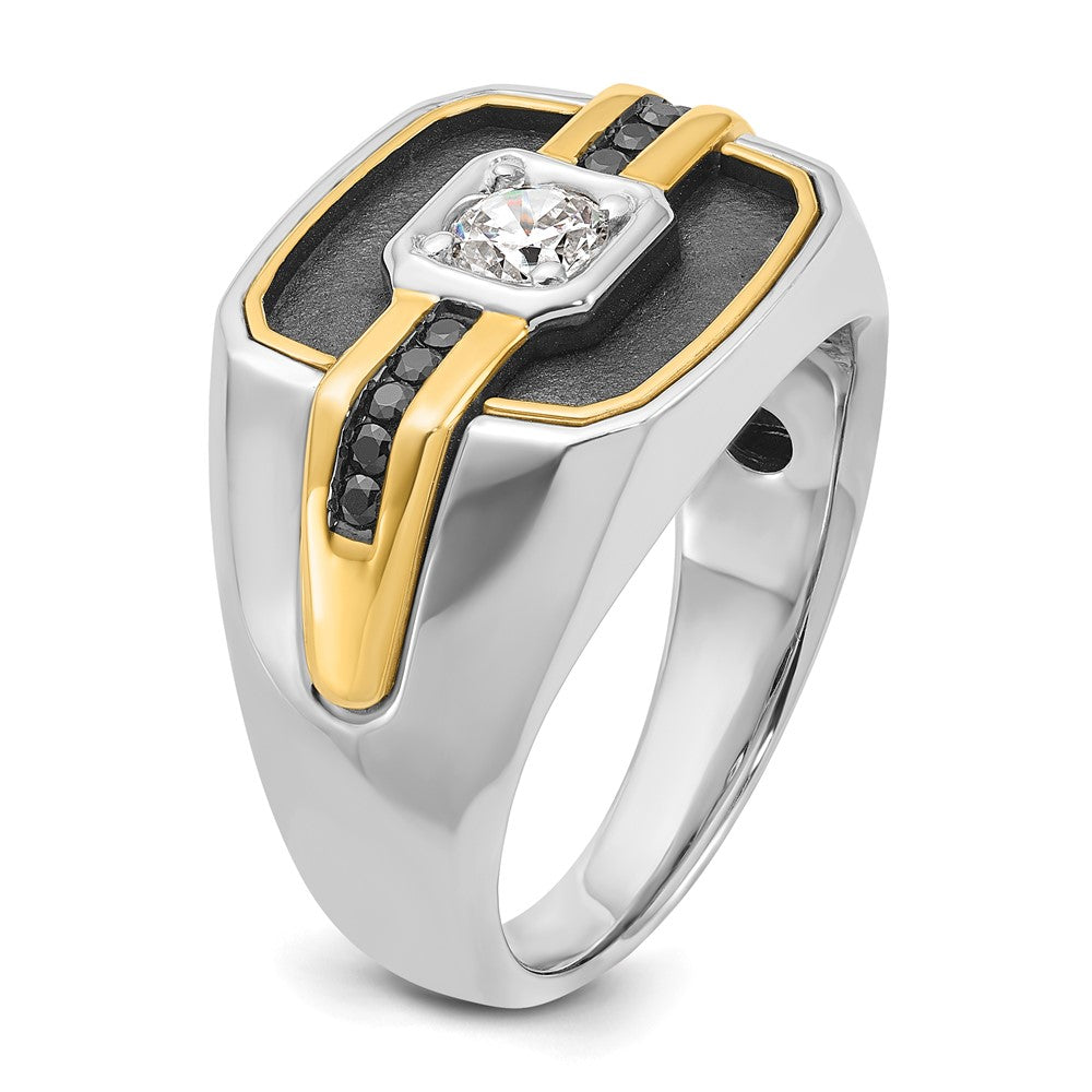 14k Two-tone with Black Rhodium Men's Polished and Satin Black and White 1/4 Carat AA Quality Diamond Ring