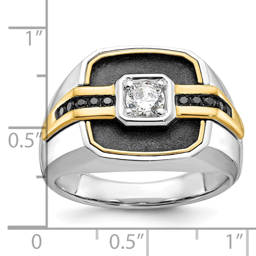 14k Two-tone with Black Rhodium Men's Polished and Satin Black and White 1/4 Carat AA Quality Diamond Ring