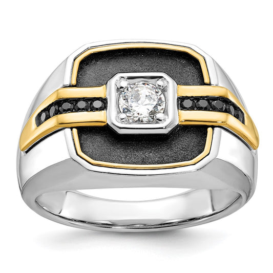 14k Two-tone with Black Rhodium Men's Polished and Satin Black and White 1/4 Carat AA Quality Diamond Ring