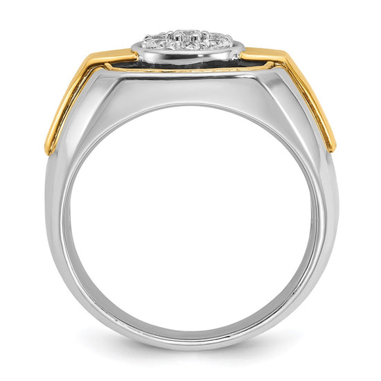 14k Two-tone with Black Rhodium Men's Polished and Satin 1/2 Carat AA Quality Diamond Cluster Ring