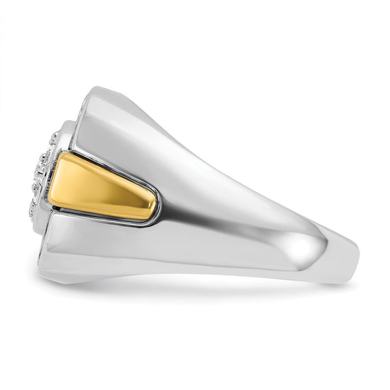 14k Two-tone with Black Rhodium Men's Polished and Satin 1/2 Carat AA Quality Diamond Cluster Ring