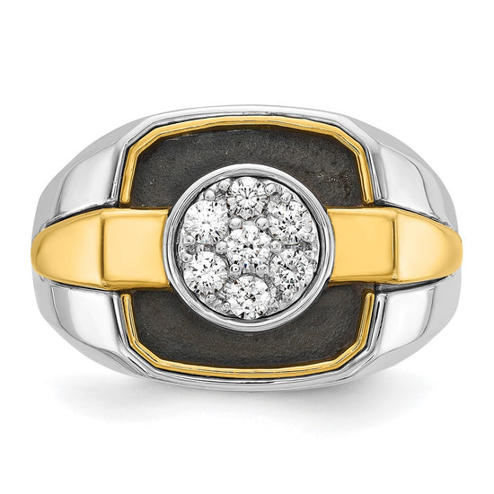14k Two-tone with Black Rhodium Men's Polished and Satin 1/2 Carat AA Quality Diamond Cluster Ring
