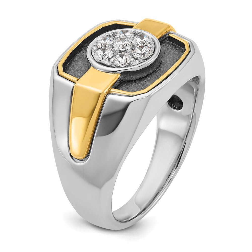 14k Two-tone with Black Rhodium Men's Polished and Satin 1/2 Carat AA Quality Diamond Cluster Ring