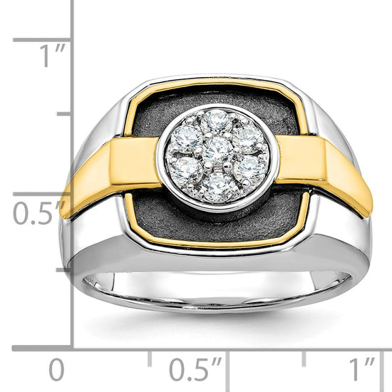14k Two-tone with Black Rhodium Men's Polished and Satin 1/2 Carat AA Quality Diamond Cluster Ring
