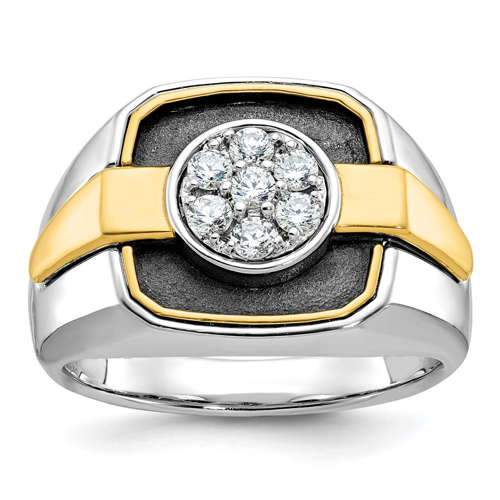 14k Two-tone with Black Rhodium Men's Polished and Satin 1/2 Carat AA Quality Diamond Cluster Ring
