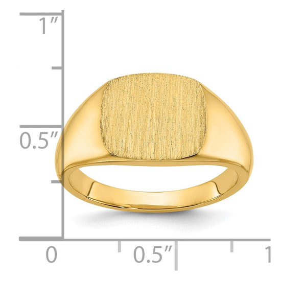 14k 12x12mm Men's Satin Top Cushion Signet Ring