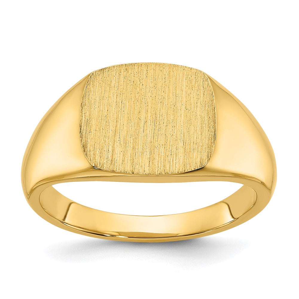 14k 12x12mm Men's Satin Top Cushion Signet Ring