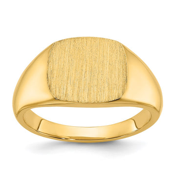 14k 12x12mm Men's Satin Top Cushion Signet Ring